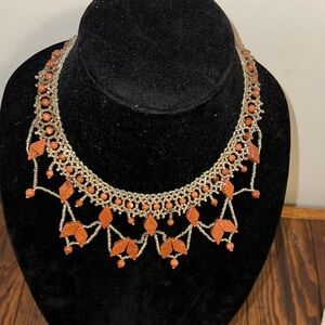 Chic Gold and Orange Beaded Necklace